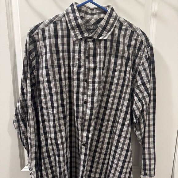 Kenneth Cole Reaction Slim Fit Shirt Mens Black/White Check Casual Button Down - Picture 2 of 5